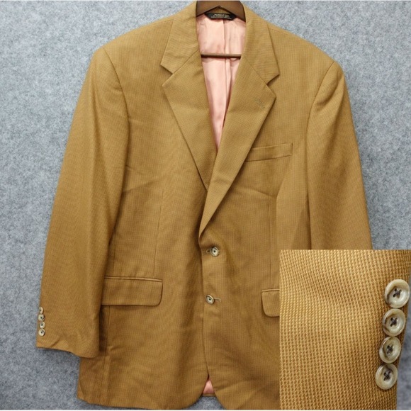 USA Made Birdseye Tweed Sport Coat Mens 40R Camel TOM JAMES Wool Shoulder Padded